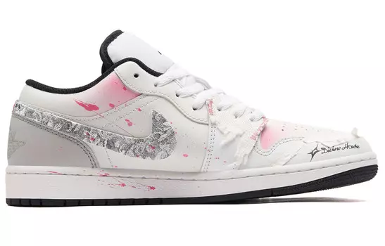 Кроссовки Air Jordan 1 Vintage Basketball Shoes Men Low-top Pink/White/Silver, серебряный