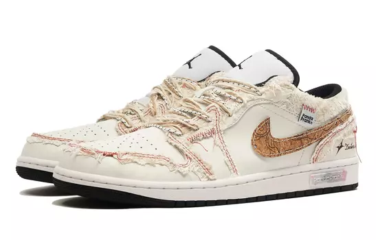 Кроссовки Air Jordan 1 Vintage Basketball Shoes Men Low-top Rice / White / Brown, коричневый