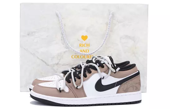 Кроссовки Air Jordan 1 Vintage Basketball Shoes Men Low-top White, коричневый