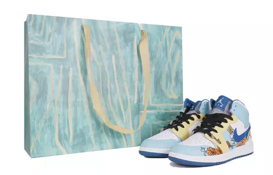 Кроссовки Air Jordan 1 Vintage Basketball Shoes Women's Mid-top Blue/white/yellow, синий