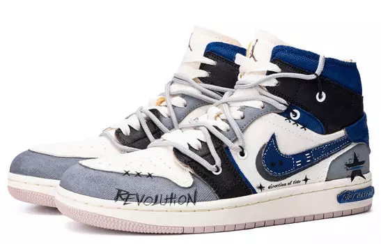 Кроссовки Air Jordan 1 Vintage Basketball Shoes Men High-top Blue/gray, синий