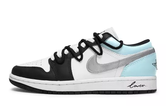 Кроссовки Air Jordan 1 Vintage Basketball Shoes Men Low-top Cyan, черный/белый/синий