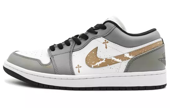 Кроссовки Air Jordan 1 Vintage Basketball Shoes Women's Low-top White/grey/gold, золотой