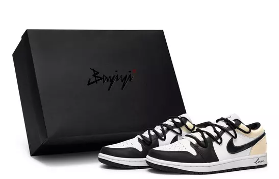 Кроссовки Air Jordan 1 Vintage Basketball Shoes Men Low-top Yellow/White/Black, белый/черный