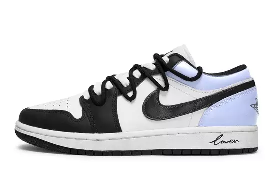 Кроссовки Air Jordan 1 Vintage Basketball Shoes Men Low-top White/Black/Blue, черный/белый/серый/синий