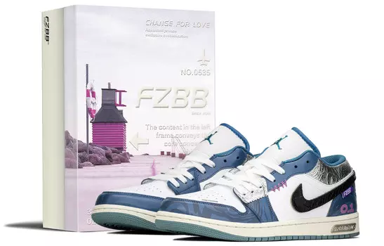 Кроссовки Air Jordan 1 Vintage Basketball Shoes Men Low-top Black/Blue/Purple, фиолетовый