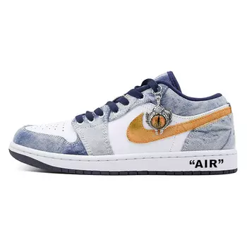 Кроссовки Air Jordan 1 Vintage Basketball Shoes Men Low-top White/Blue, белый/синий