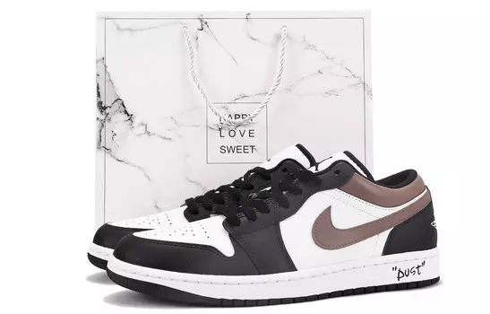 Кроссовки Air Jordan 1 Vintage Basketball Shoes Men Low-top Black/White/Brown, черный/белый/коричневый