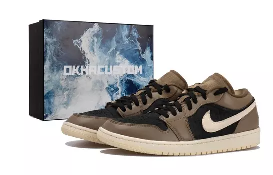 Кроссовки Air Jordan 1 Vintage Basketball Shoes Men Low-top Beige/brown/black, коричневый