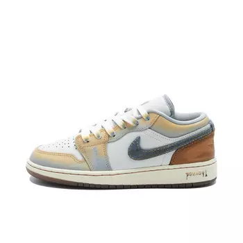 Кроссовки Air Jordan 1 Vintage Basketball Shoes Women's Low-top Yellow, Blue And White, желтый/синий/белый