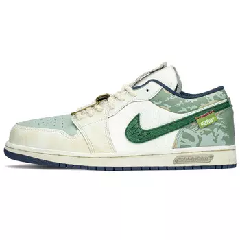 Кроссовки Air Jordan 1 Vintage Basketball Shoes Men Low-top White/Beige/Green/Blue, зеленый