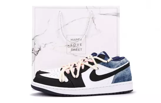 Кроссовки Air Jordan 1 Vintage Basketball Shoes Men Low-top White, синий