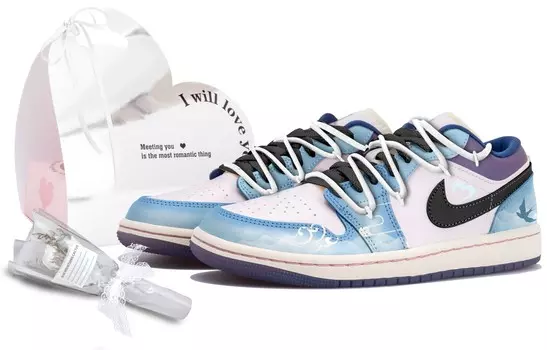 Кроссовки Air Jordan 1 Vintage Basketball Shoes Women's Low-top Blue/Purple, серый