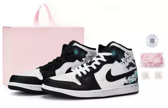 Кроссовки Air Jordan 1 Vintage Basketball Shoes Women's Mid-top Blue/Green, белый/черный/синий/зеленый