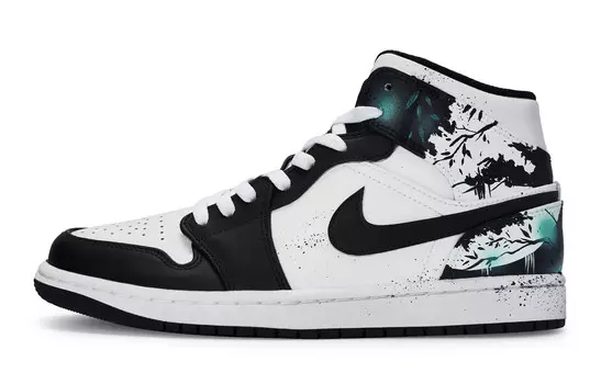 Кроссовки Air Jordan 1 Vintage Basketball Shoes Women's Mid-top Blue/Green, белый/черный/синий/зеленый