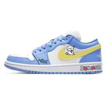 Кроссовки Air Jordan 1 Vintage Basketball Shoes Women's Low-top Blue/White/Yellow, синий/белый/желтый