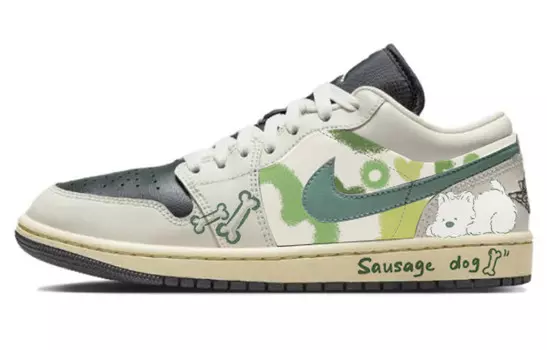 Кроссовки Air Jordan 1 Vintage Basketball Shoes Women's Low-top Green/black, зеленый