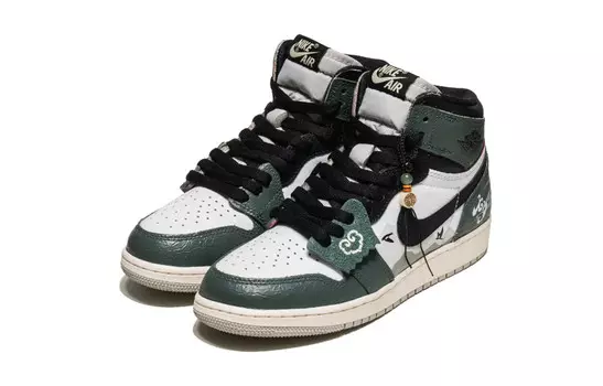Кроссовки Air Jordan 1 Vintage Basketball Shoes Women's High-top Black, зеленый