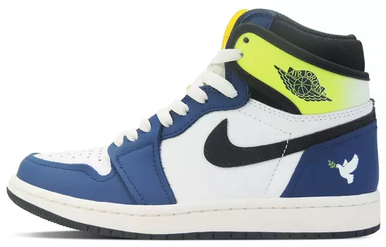 Кроссовки Air Jordan 1 Vintage Basketball Shoes Unisex High-top White/Royal Blue/Fern Green, синий