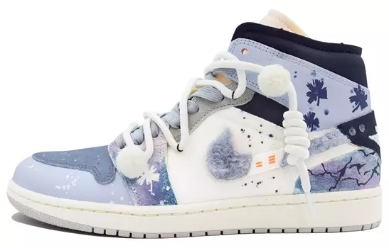 Кроссовки Air Jordan 1 Vintage Basketball Shoes Men Mid-top Beige/blue/purple, синий
