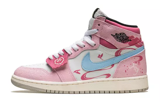 Кроссовки Air Jordan 1 Vintage Basketball Shoes Women's High-top Pink Blue White, розовый