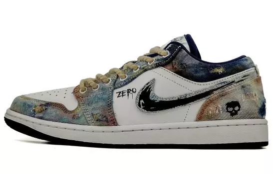 Кроссовки Air Jordan 1 Vintage Basketball Shoes Men Low-top Blue/White, синий/белый
