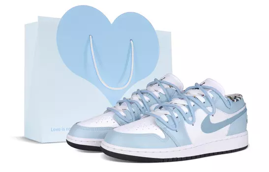 Кроссовки Air Jordan 1 Vintage Basketball Shoes Women's Low-top White/Royal Blue/Fern Green, синий/белый