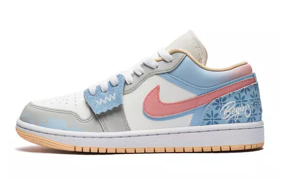 Кроссовки Air Jordan 1 Vintage Basketball Shoes Women's Low-top Off-white, голубой