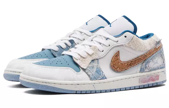 Кроссовки Air Jordan 1 Vintage Basketball Shoes Men Low-top Blue/white, белый/голубой
