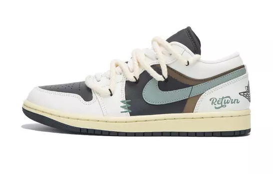 Кроссовки Air Jordan 1 Vintage Basketball Shoes Women's Low-top White/Green, зеленый