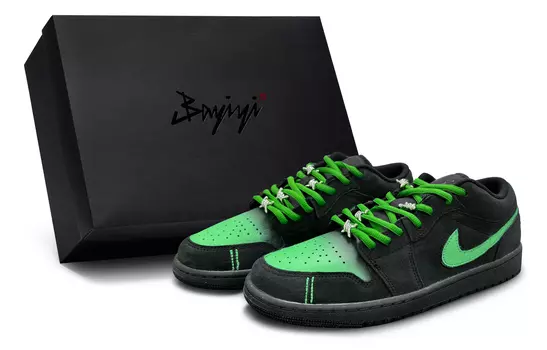 Кроссовки Air Jordan 1 Vintage Basketball Shoes Men Low-top Green, черный/зеленый