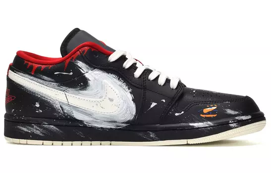 Кроссовки Air Jordan 1 Vintage Basketball Shoes Men Mid-top Black/Dark Obsidian/Total Orange, черный/оранжевый