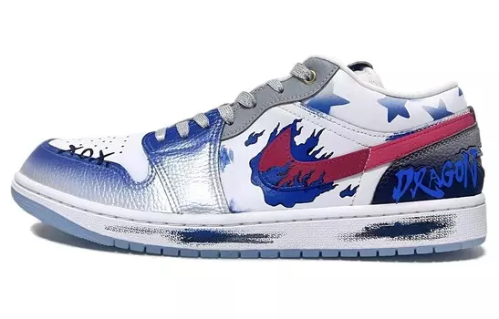 Кроссовки Air Jordan 1 Vintage Basketball Shoes Men Low-top Silver, Blue, White, синий