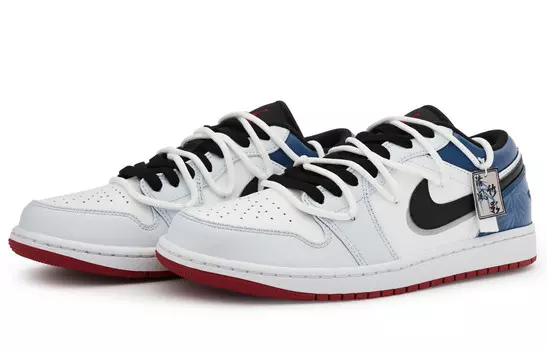 Кроссовки Air Jordan 1 Vintage Basketball Shoes Men Low-top White, синий/белый