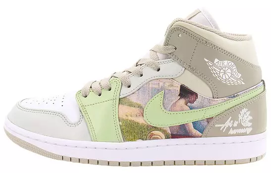 Кроссовки Air Jordan 1 Vintage Basketball Shoes Men High-top Green, светло-серый