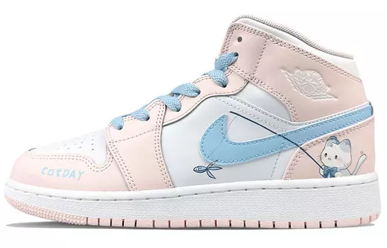 Кроссовки Air Jordan 1 Vintage Basketball Shoes Women's High-top Pink/Blue, белый