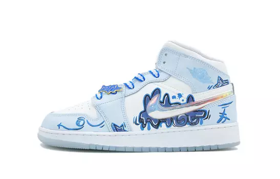 Кроссовки Air Jordan 1 Vintage Basketball Shoes Women's Mid-top Blue/white, голубой