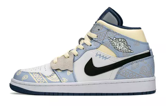 Кроссовки Air Jordan 1 Vintage Basketball Shoes Women's Mid-top Black/white/blue, синий