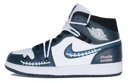 Кроссовки Air Jordan 1 Vintage Basketball Shoes Men High-top Cyan, голубой