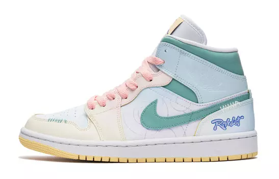 Кроссовки Air Jordan 1 Vintage Basketball Shoes Women's Mid-top Blue/Green, светло-зеленый