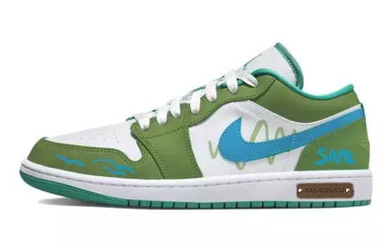 Кроссовки Air Jordan 1 Vintage Basketball Shoes Women's Low-Top White/Green, зеленый