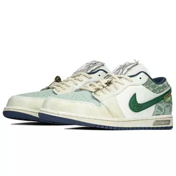 Кроссовки Air Jordan 1 Vintage Basketball Shoes Men Low-top White/Beige/Green/Blue, зеленый