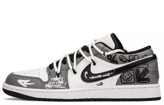 Кроссовки Air Jordan 1 Vintage Basketball Shoes Men Low-top Black/white/gray, черный/белый/серый