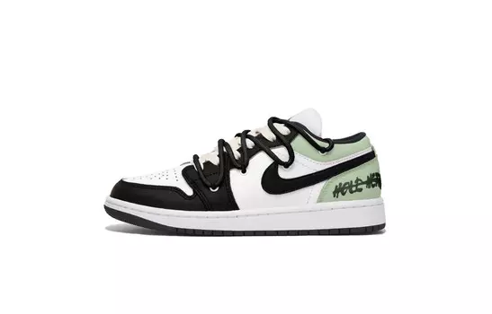 Кроссовки Air Jordan 1 Vintage Basketball Shoes Women's Low-top Black/White/Green, зеленый