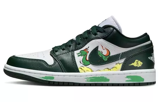 Кроссовки Air Jordan 1 Vintage Basketball Shoes Women's Low-top Green/White, зеленый