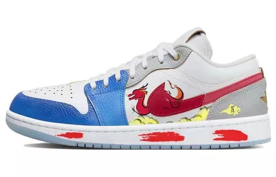 Кроссовки Air Jordan 1 Vintage Basketball Shoes Men Low-top Blue/white/red, синий