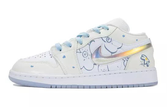 Кроссовки Air Jordan 1 Vintage Basketball Shoes Women's Low-top White/blue, голубой