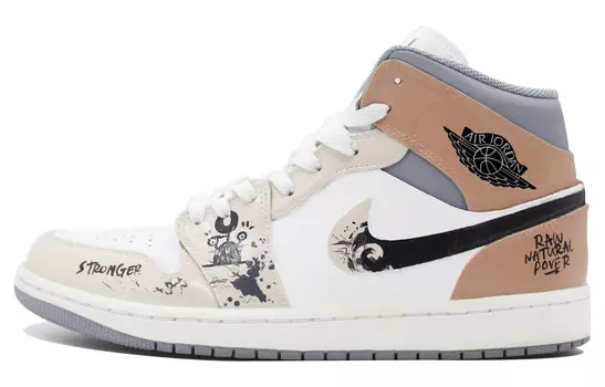 Кроссовки Air Jordan 1 Vintage Basketball Shoes Women's Mid-top Brown/White, коричневый