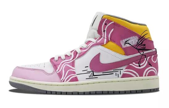 Кроссовки Air Jordan 1 Vintage Basketball Shoes Men High-top White/black/pink, розовый