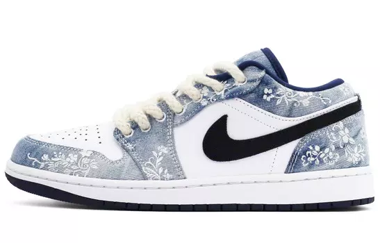 Кроссовки Air Jordan 1 Vintage Basketball Shoes Men Low-top Black/white/blue, синий